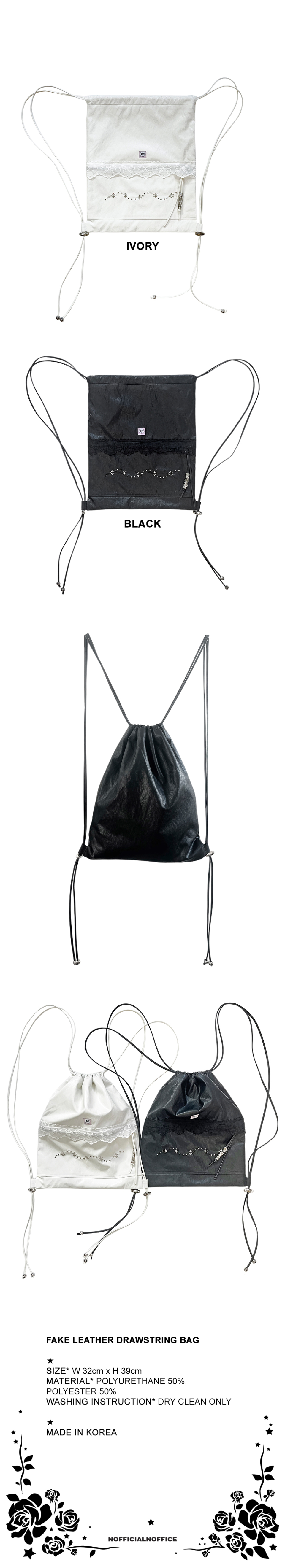 NOFFICIALNOFFICE★韓国★FAKE LEATHER DRAWSTRING BAG 追跡あり NOFFICIALNOFFICE】FAKE LEATHER DRAWSTRING BAG