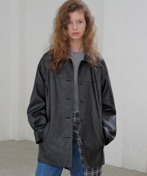 Mila leather half jacket (black)