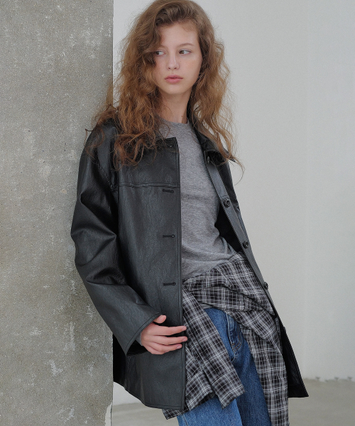 Mila leather half jacket (black)
