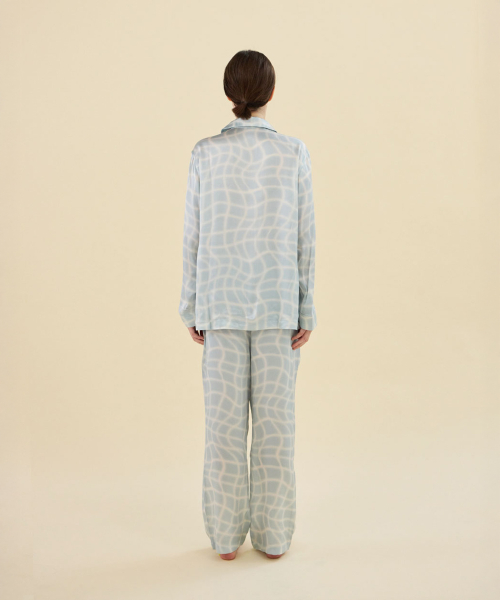 [SILK] Azure Grid Silk Pajama Set