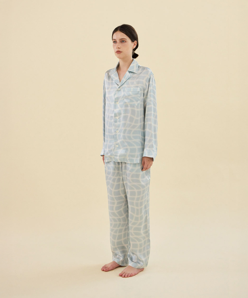 [SILK] Azure Grid Silk Pajama Set