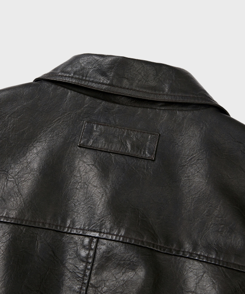 Washed Faux Leather Blouson (DK Brown)
