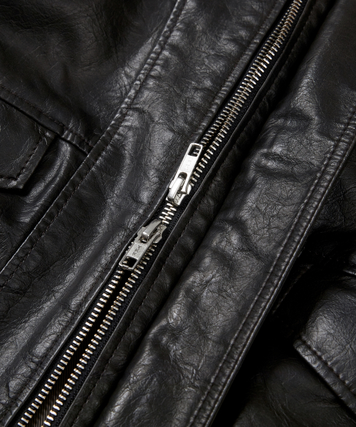 Washed Faux Leather Blouson (DK Brown)