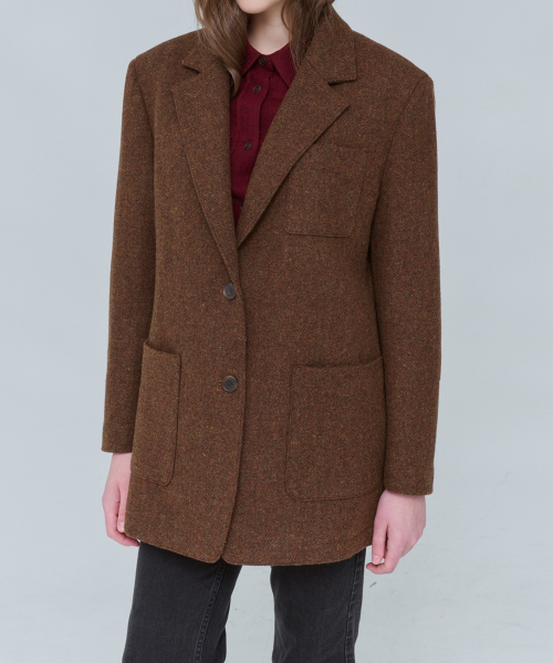 Оверсайз полупальто однобортное из шерсти Brown 0150