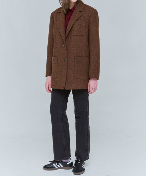 Оверсайз полупальто однобортное из шерсти Brown 0150