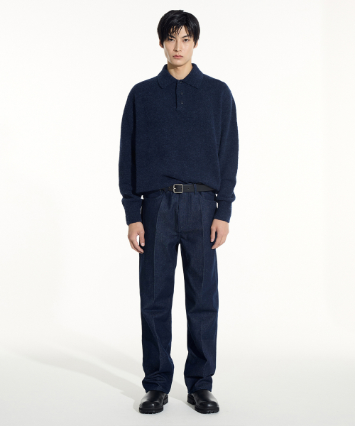 Альпаковый трикотажный поло (Navy)