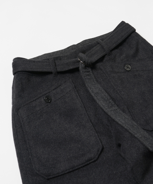 WOOL BELTED DECK PANTS _ CHARCOAL