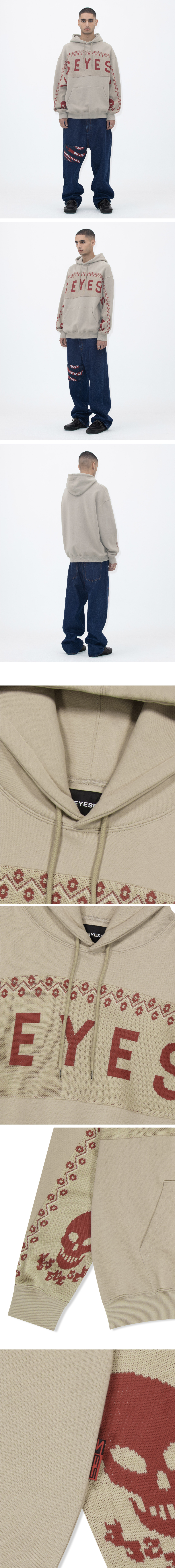 MUSINSA公式 | YESEYESEE Y.E.S Jacquard Skull Hoodie Stone