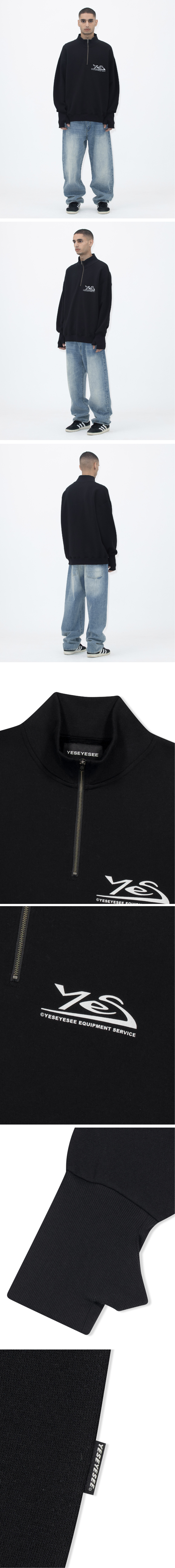 MUSINSA | YESEYESEE Y.E.S Thumb Hole Half Zip Black