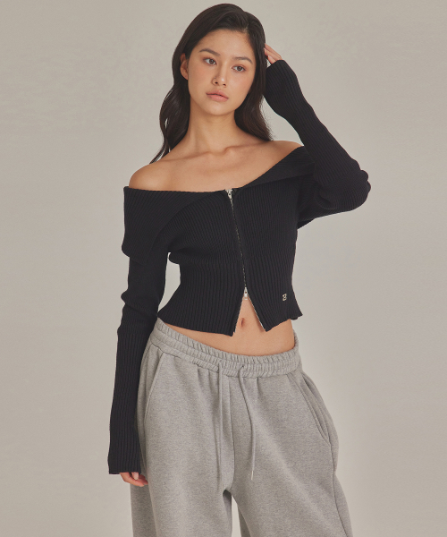 OFF SHOULDER SAILOR KNIT ZIP-UP_T423OT800