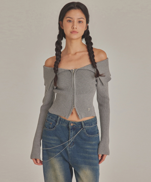 OFF SHOULDER SAILOR KNIT ZIP-UP_T423OT800