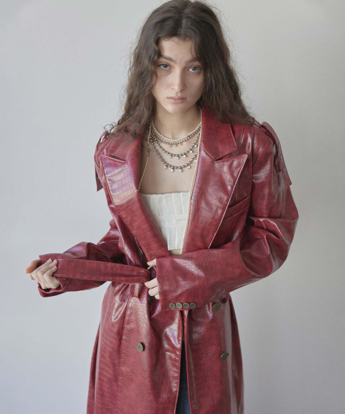 90s Faux Leather Coat Tan Red