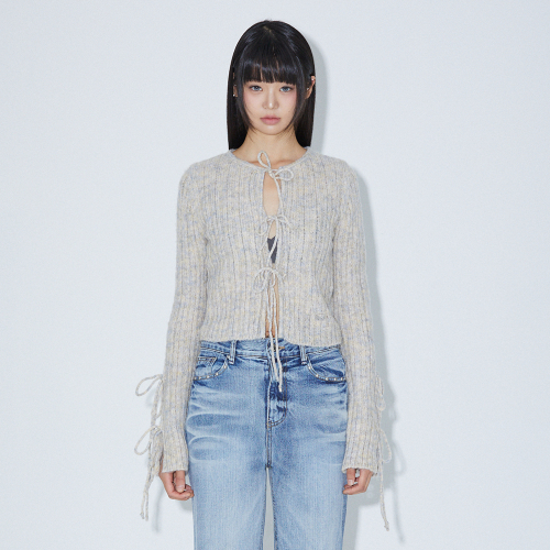 RIBBON POINT KNIT CARDIGAN OATMEAL трикотаж кардиган BQ4KG005