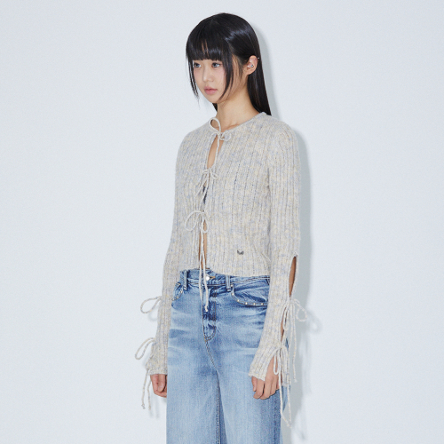 RIBBON POINT KNIT CARDIGAN OATMEAL трикотаж кардиган BQ4KG005