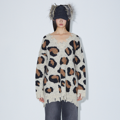 LEOPARD PRINT KNIT OVERSIZED T-SHIRT BEIGE BQ4KL005