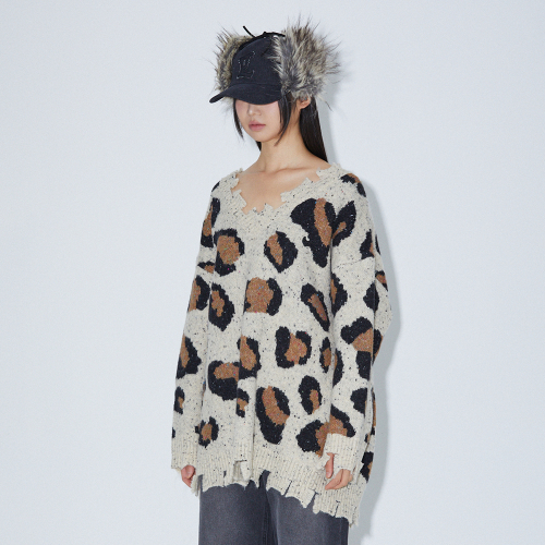 LEOPARD PRINT KNIT OVERSIZED T-SHIRT BEIGE BQ4KL005