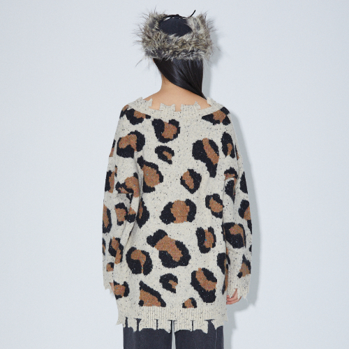 LEOPARD PRINT KNIT OVERSIZED T-SHIRT BEIGE BQ4KL005