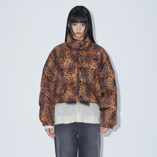 LEOPARD PRINT CROPPED DOWN JACKET BROWN BQ4NZ002