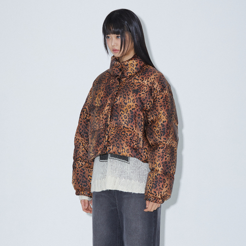 LEOPARD PRINT CROPPED DOWN JACKET BROWN BQ4NZ002