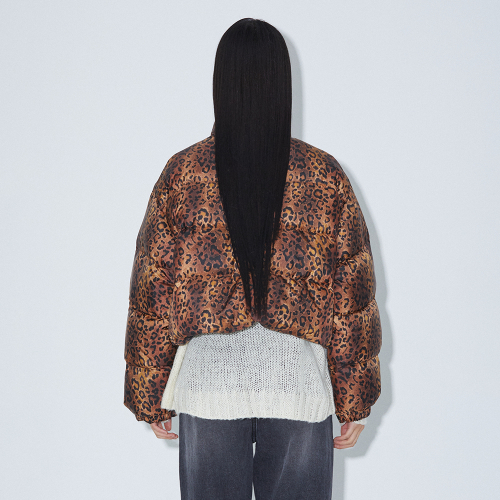 LEOPARD PRINT CROPPED DOWN JACKET BROWN BQ4NZ002
