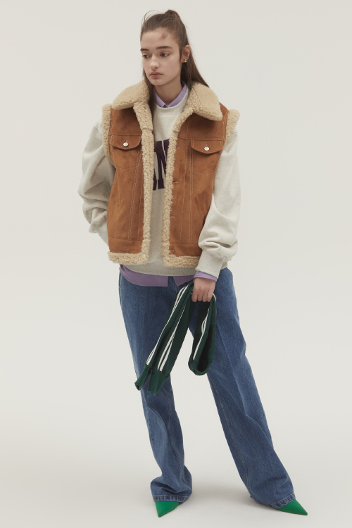 WESTERN MOUTON VEST CAMEL