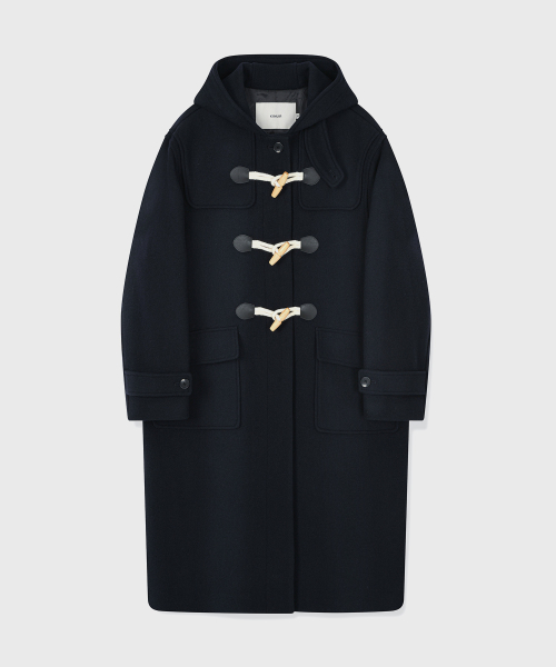 [WOOL 80] Женское полупальто-дафл оверсайз с капюшоном из шерсти Navy