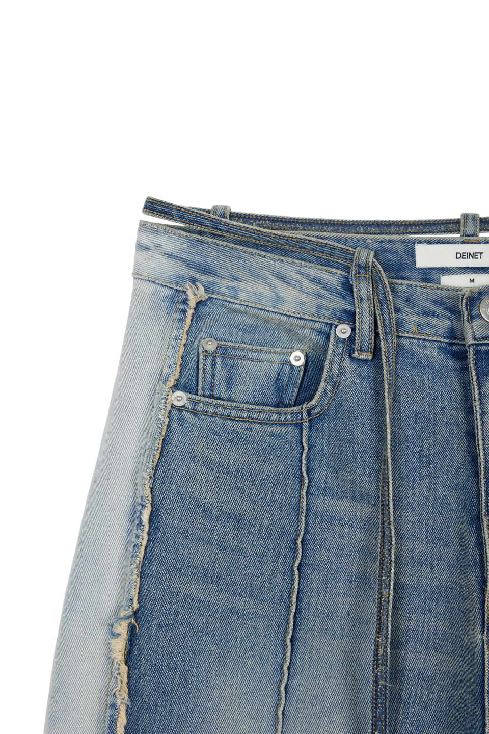 韓国商品/DEINET STRING BELT RAW EDGE JEANS DEINET : 24FW / STRING BELT RAW EDGE JEANS (BLUE) (DEINET