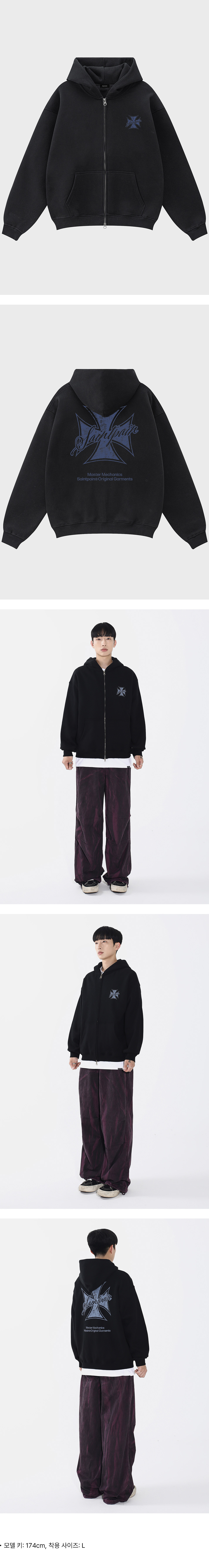 MUSINSA | SAINTPAIN SP Cross Overfit Hoodie Zip-Up Black