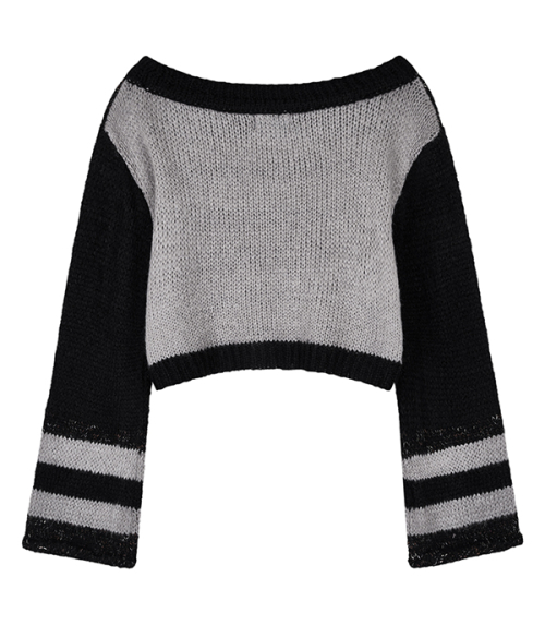 Color stripe cropped knit_gray