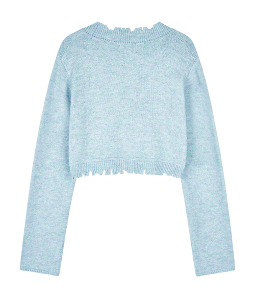Damage cropped cardigan_light blue