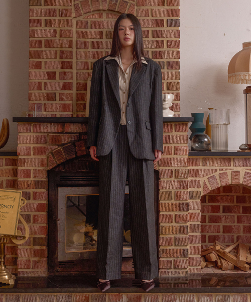 Elodie Wool Blended Slacks [CharcoalPinstripe]