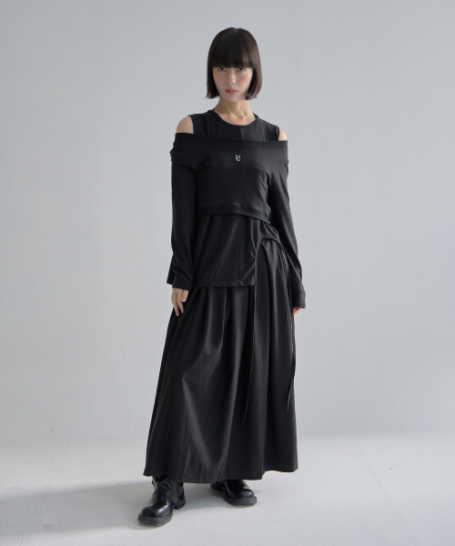 Slit Layered String Top Set - Black