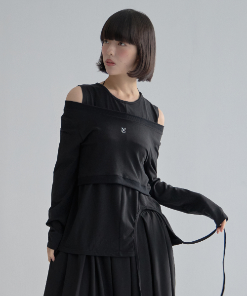 Slit Layered String Top Set - Black