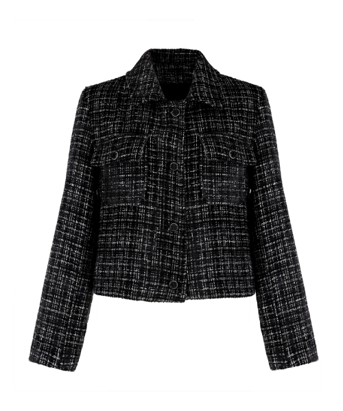 Collar Tweed Single Jacket - Black