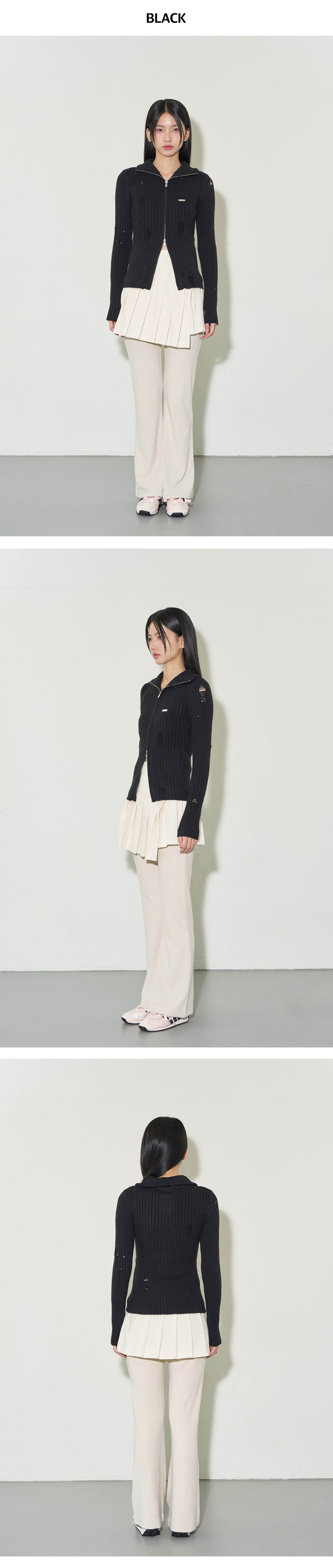 MUSINSA公式 | ILLIGO Punching Damage Knit Zip-up - 3 COLOR