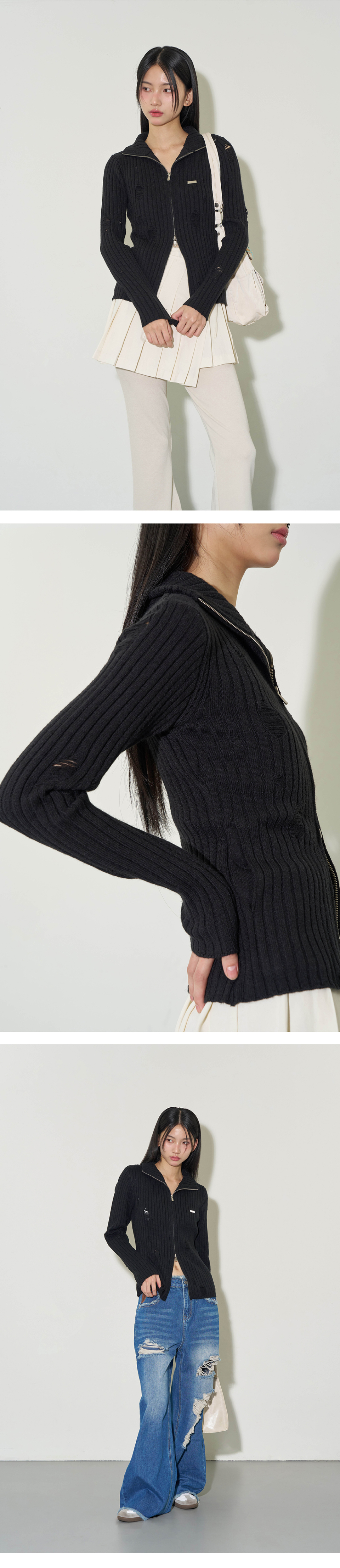 トップス ILLIGO Punching Damage Knit Zip-up Cream MUSINSA公式 | ILLIGO Punching Damage Knit Zip-up - 3 COLOR