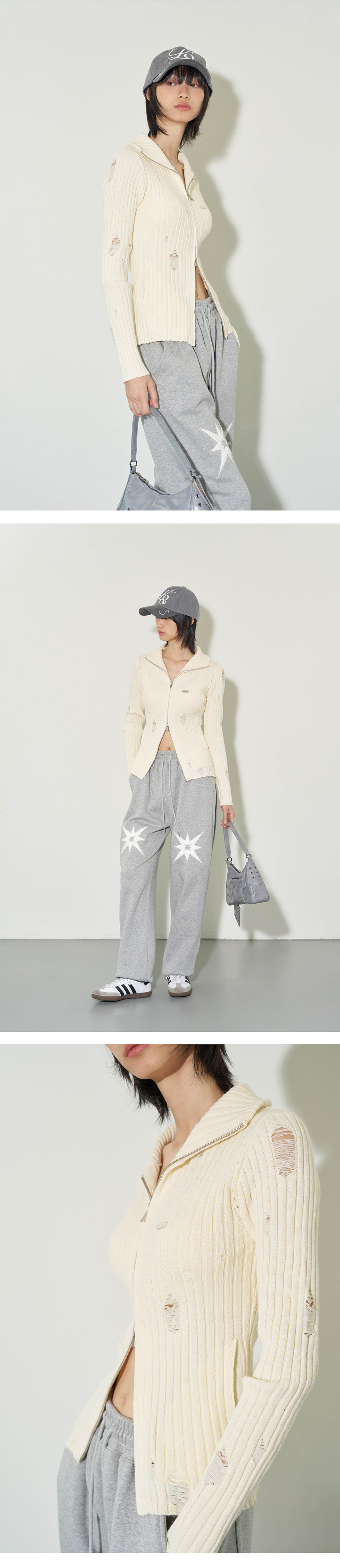 トップス ILLIGO Punching Damage Knit Zip-up Cream MUSINSA公式 | ILLIGO Punching Damage Knit Zip-up - 3 COLOR
