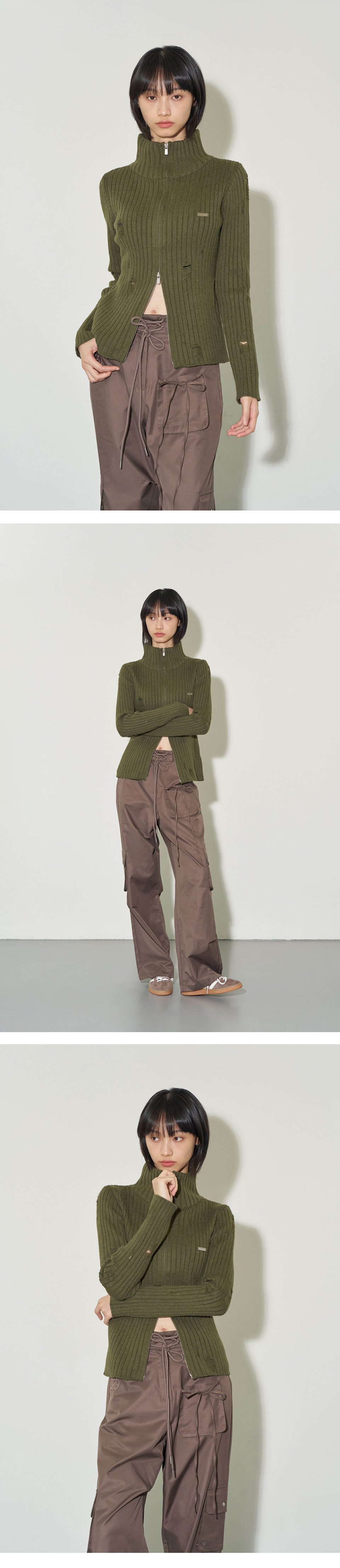 MUSINSA公式 | ILLIGO Punching Damage Knit Zip-up - 3 COLOR
