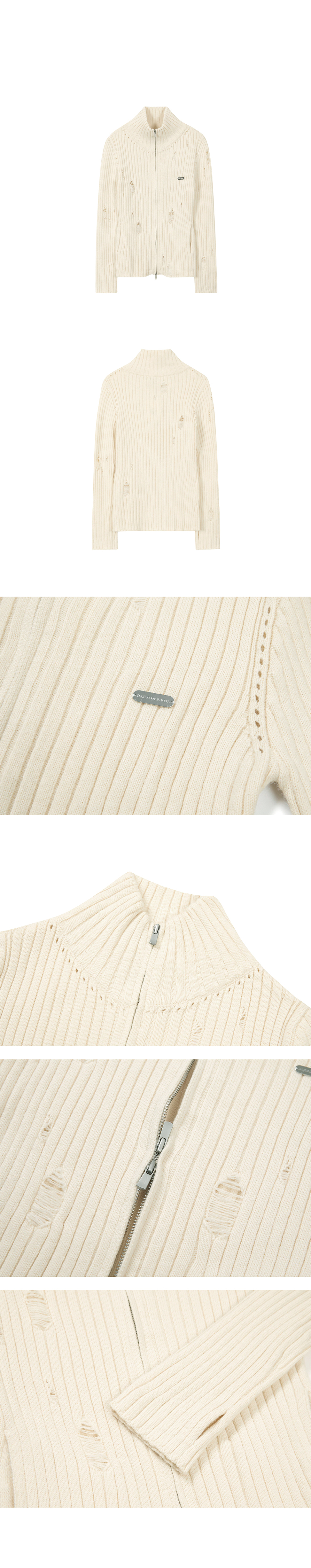 MUSINSA公式 | ILLIGO Punching Damage Knit Zip-up - 3 COLOR