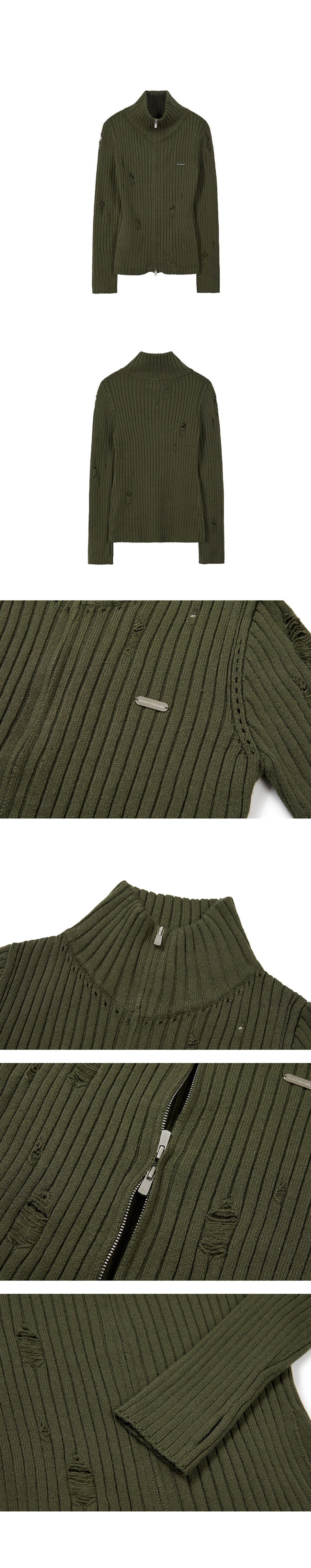 トップス ILLIGO Punching Damage Knit Zip-up Cream MUSINSA公式 | ILLIGO Punching Damage Knit Zip-up - 3 COLOR