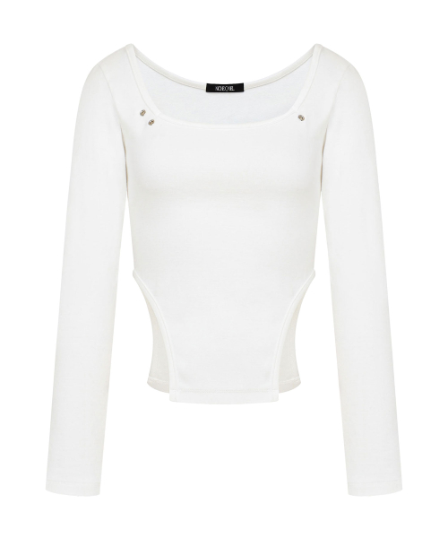 Eyelet side-cut tee, white