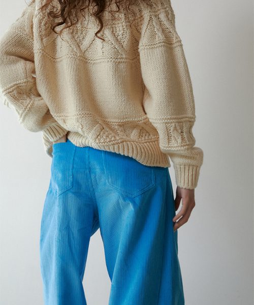 Corduroy Wide Pants (L/Blue)