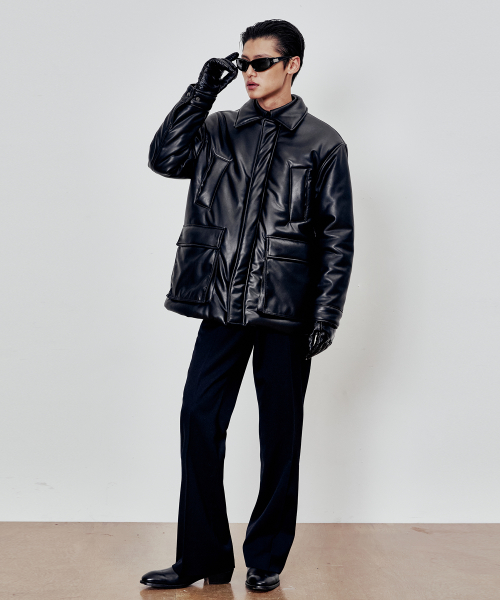 Faux Leather Parka (Black)