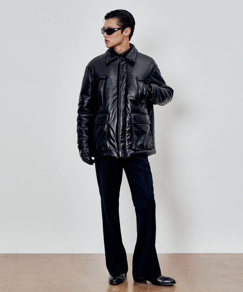 Faux Leather Parka (Black)
