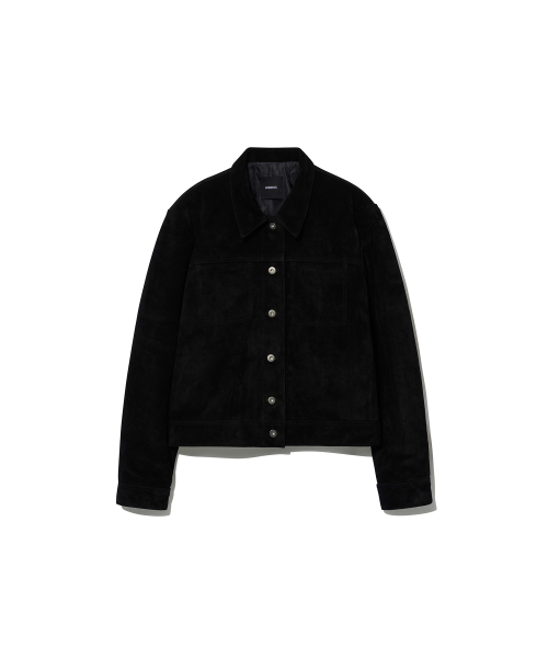 Cow Suede Trucker Jacket (Black)