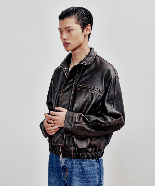 Cowhide Bomber Jacket (Brown)
