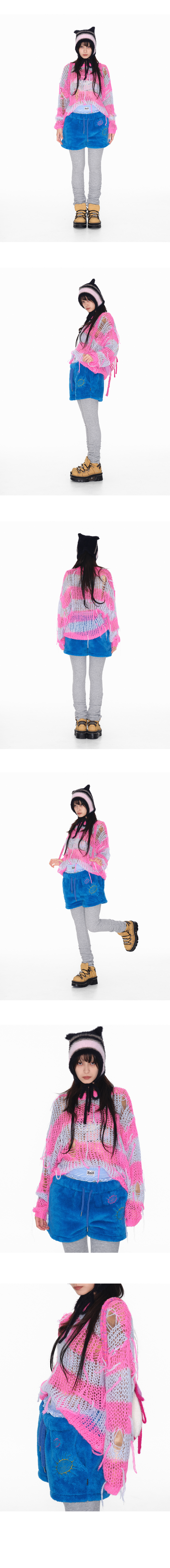 MUSINSA | YOUTHBATH Stripe partial damage knit_pink