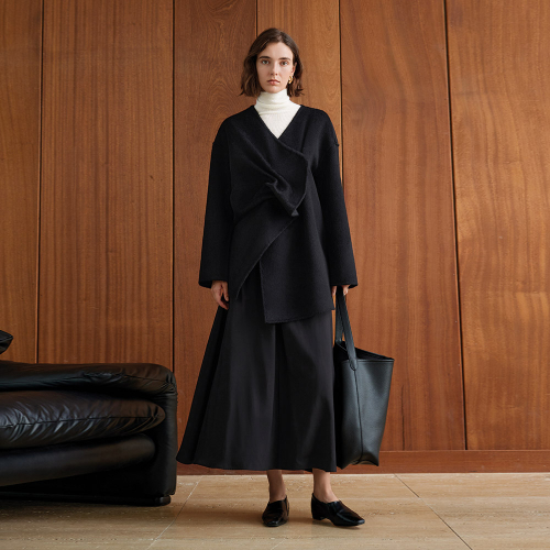 YY_Pleated wool mid-length coat