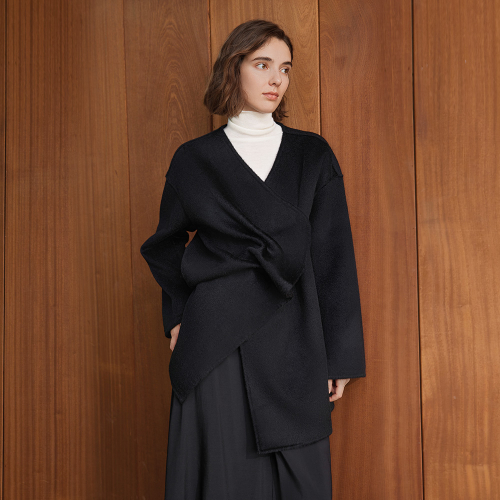 YY_Pleated wool mid-length coat