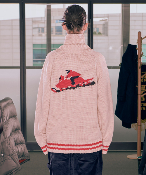 SKI GRAPHIC POINT CARDIGAN CREM
